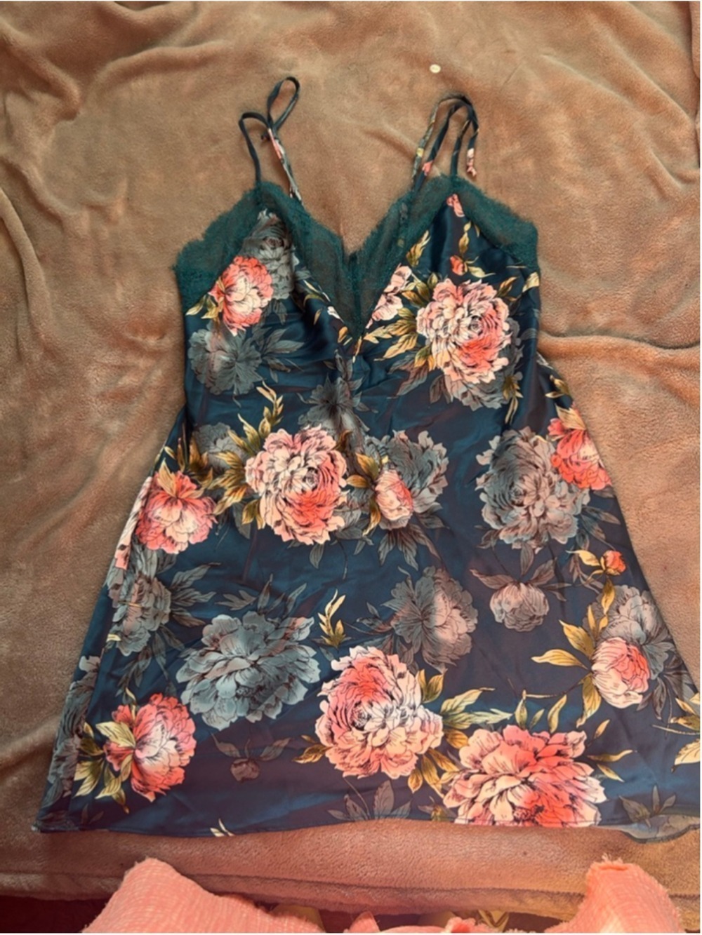 Women's In Bloom by Jonquil Teal Floral Chemise & Slip S